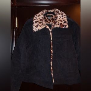 Black corduroy jacket with cheetah lining